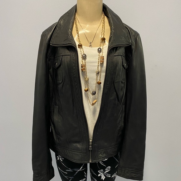 NWOT Black Rivet Wilsons Genuine Leather Moto Jacket In Black Size XL. - Picture 3 of 11